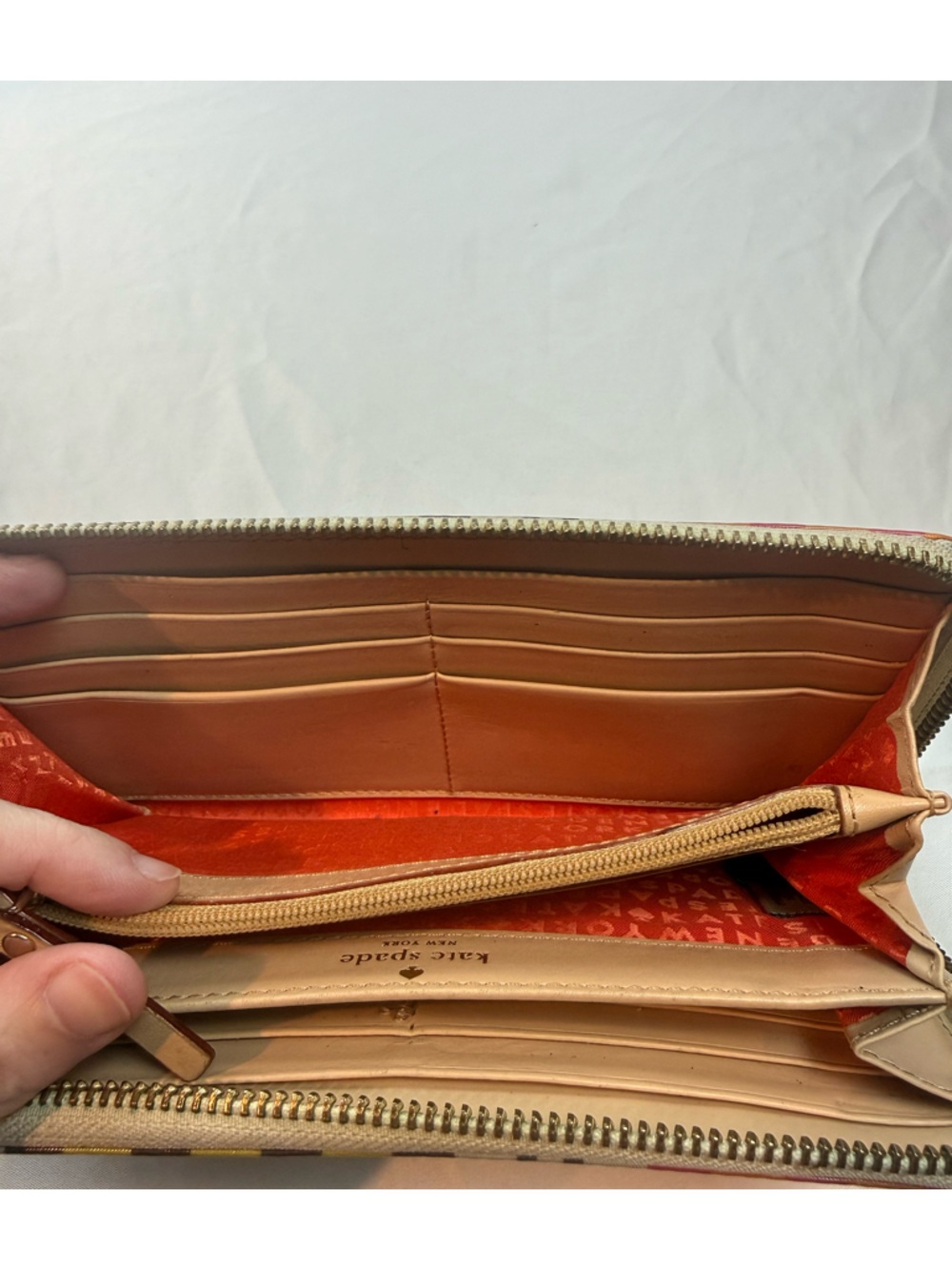 Kate Spade Stripe Zip Around Wallet Colorful Pink Orange Yellow - Picture 9 of 16